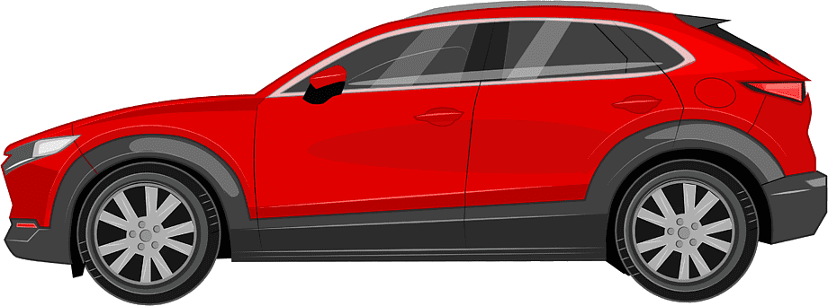 Mazda MX-30 R-EV, Seitenansicht in Rot